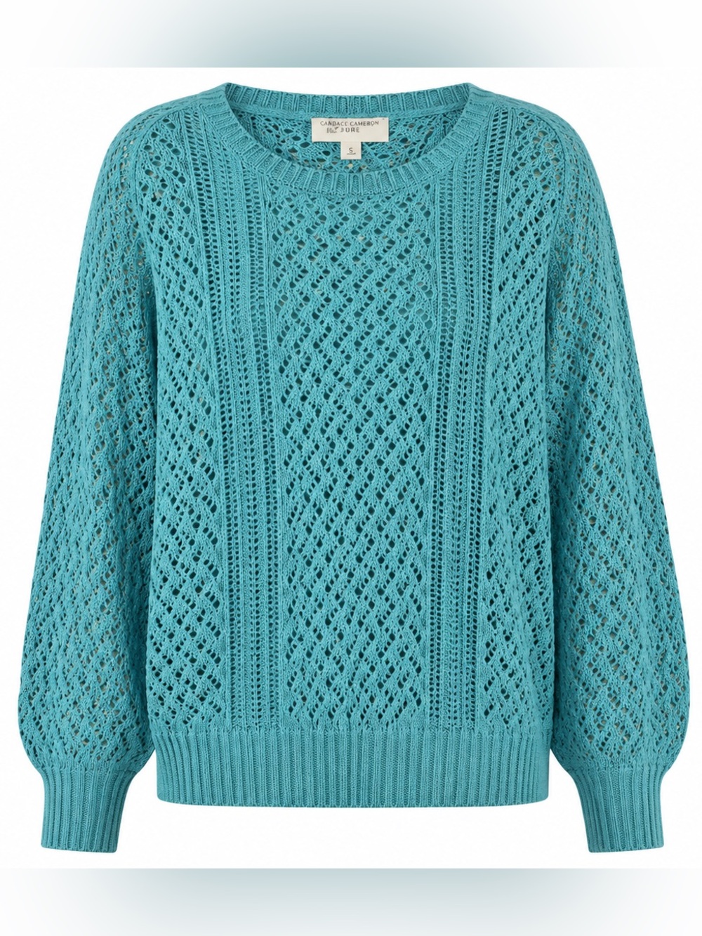 NEW Candace Cameron Bure Pointelle Pull-Over Novelty Sweater Blue Size S